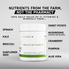 Kaged Multivitamin capsules close-up highlighting convenient daily dose.