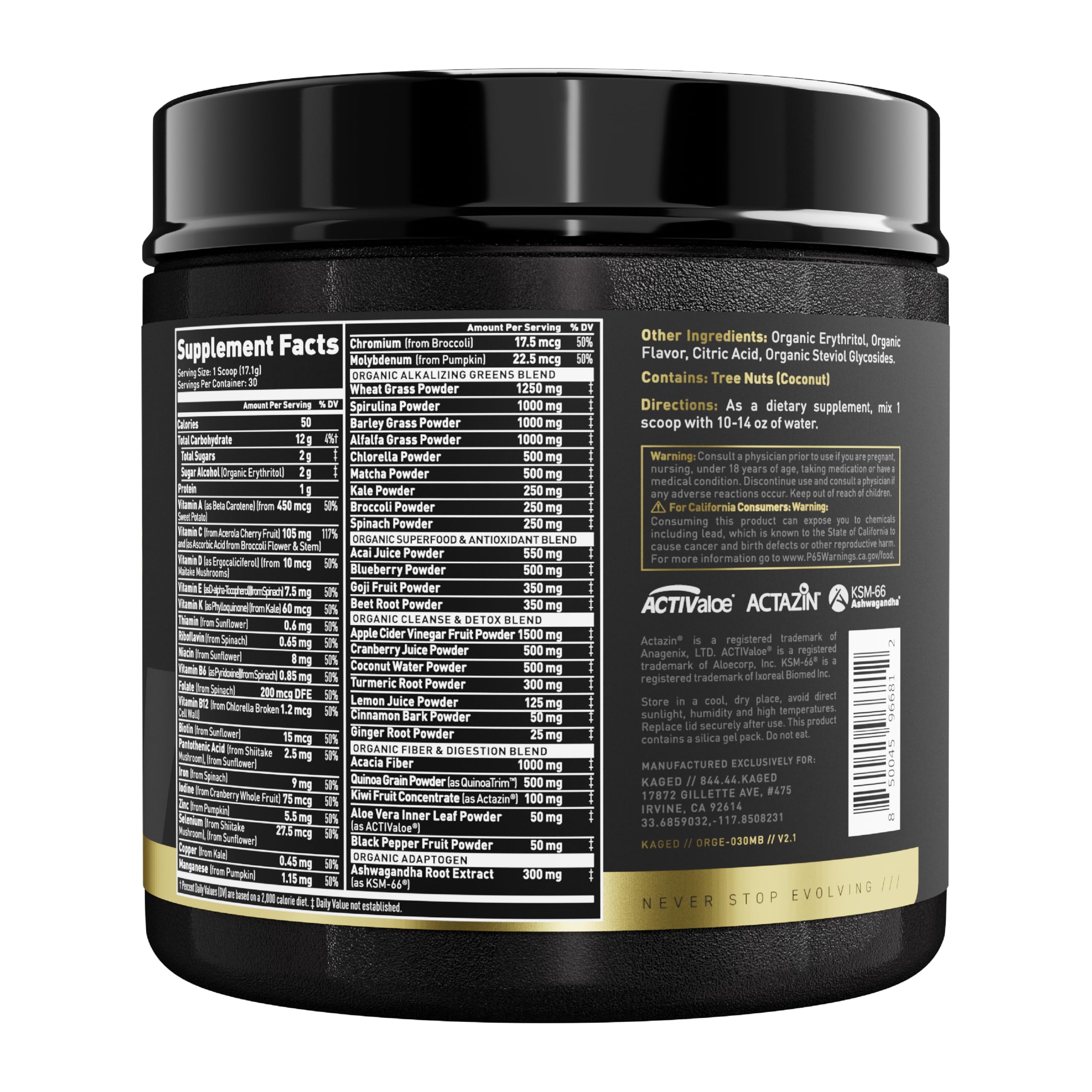 Kaged Organic Greens Elite berry flavor closeup inviting daily ritual.