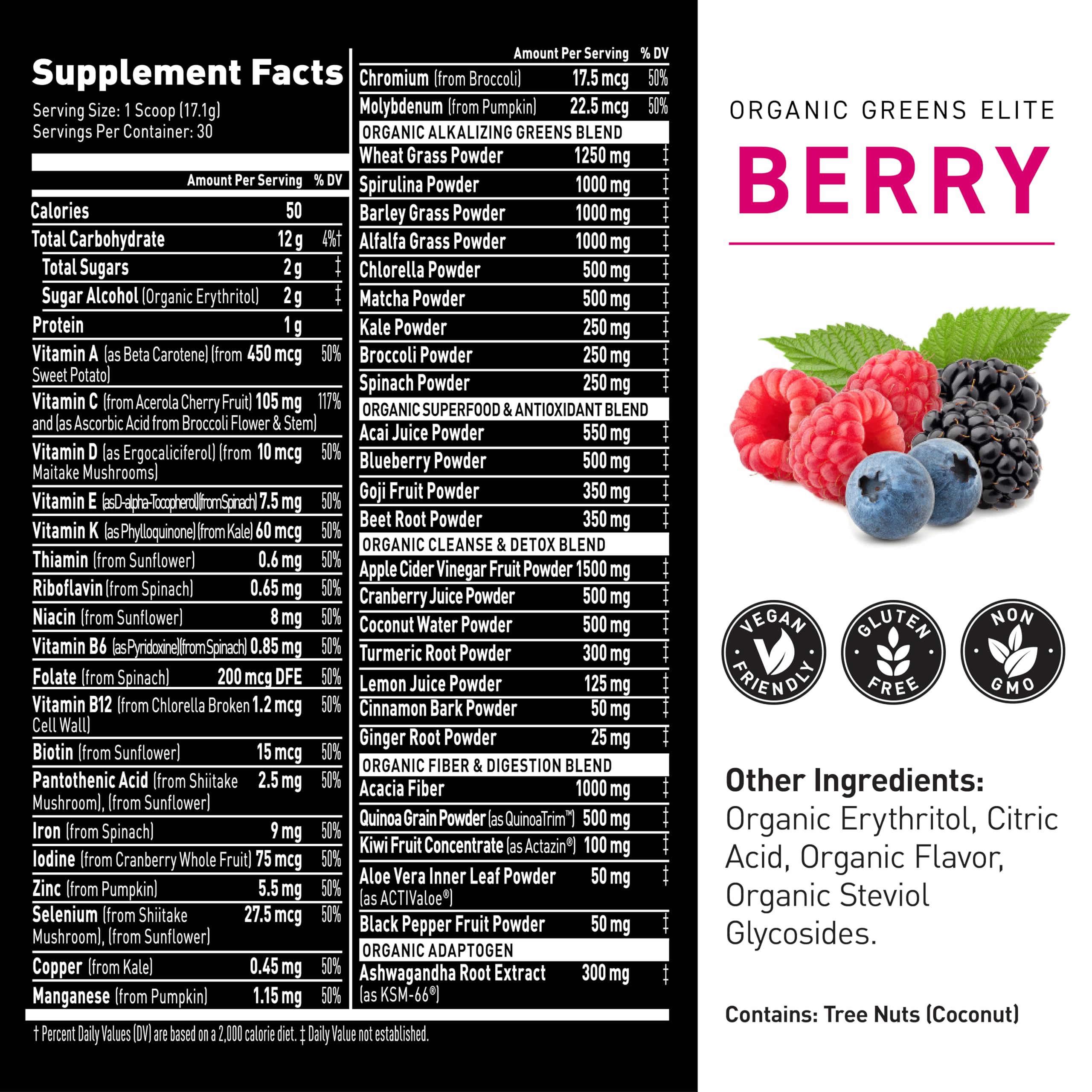 Kaged Organic Greens Elite fresh berries highlighting berry flavor and aroma.