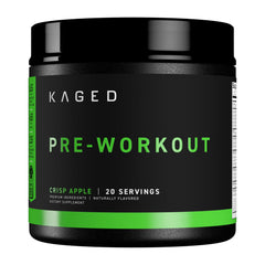 Kaged Krisp Apple pre-workout bottle front shows energized focus for intense sessions.