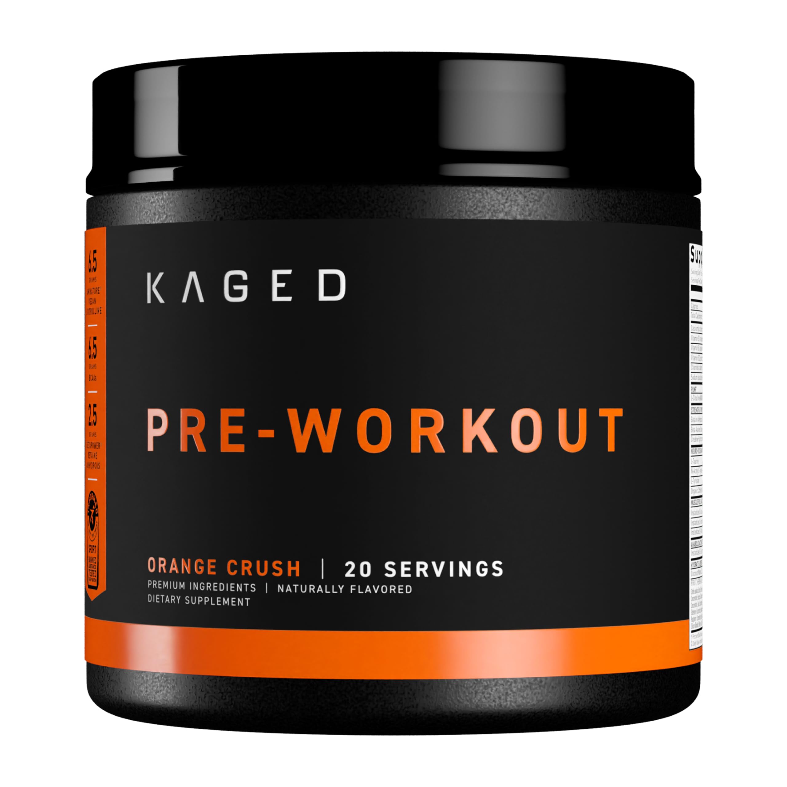 Kaged Original Pre Workout Orange Crush tub ready for a focused training session.
