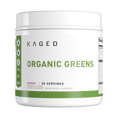Kaged Outlive100 Berry bottle front showing vibrant superfood powder for daily vitality.