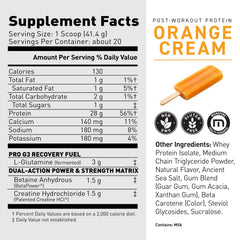 Kaged Post Workout Orange Cream scoop measures a serving for muscle repair.