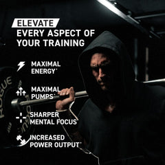 Kaged Pre-Workout Elite bottle with label highlighting 20 servings and premium ingredients.