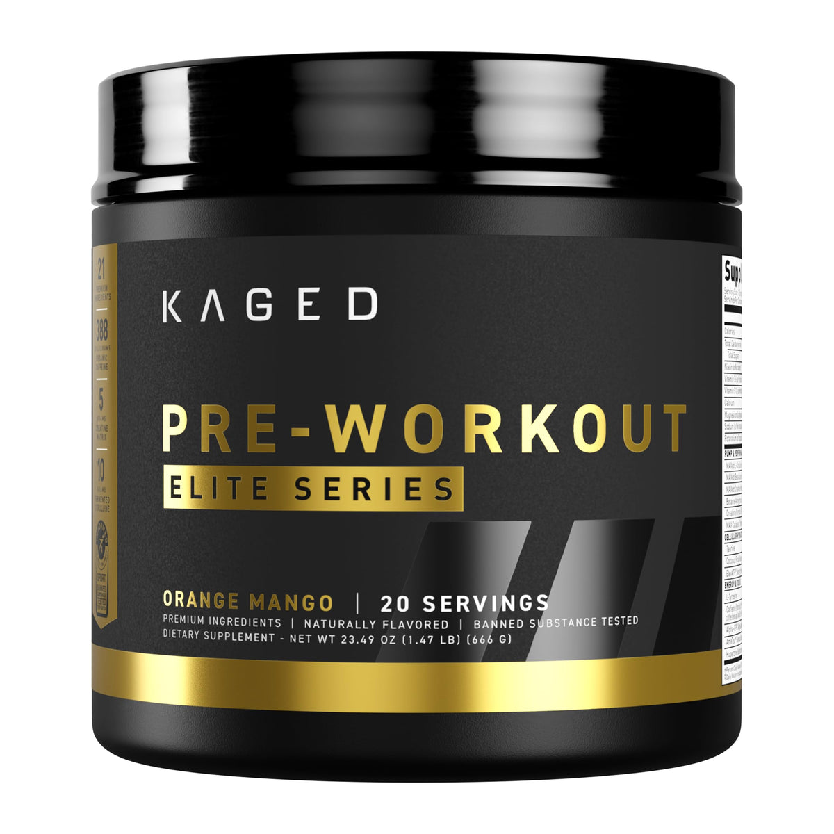 Kaged Pre Workout Elite Orange Mango container ready for a clean energy boost