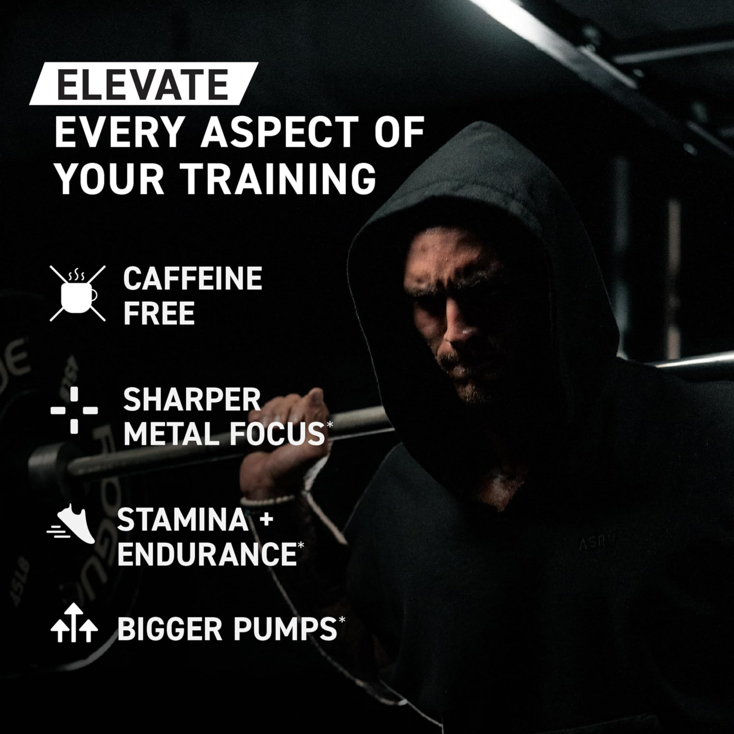 Orange mango pre-workout tub front emphasizing a fully dosed formula.