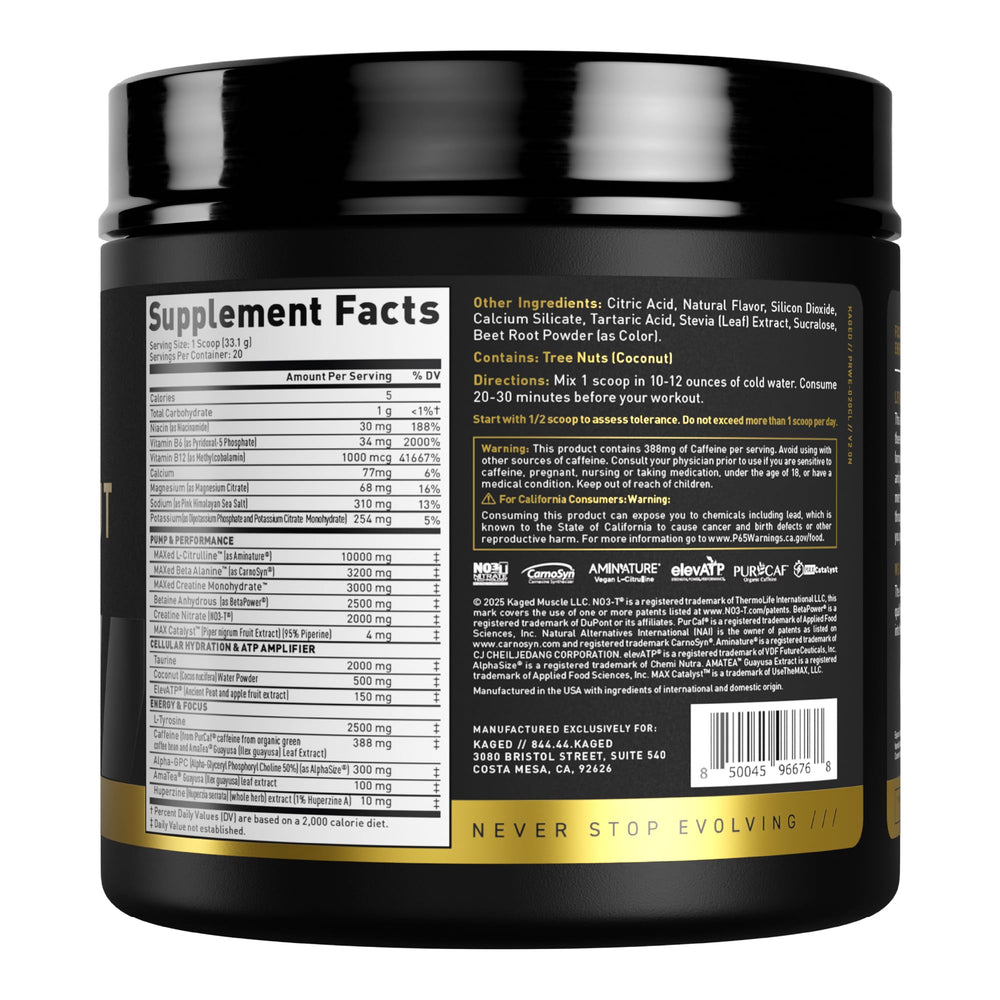 Kaged Pre Workout Elite Cherry Limeade ready-to-mix swirl in bottle.