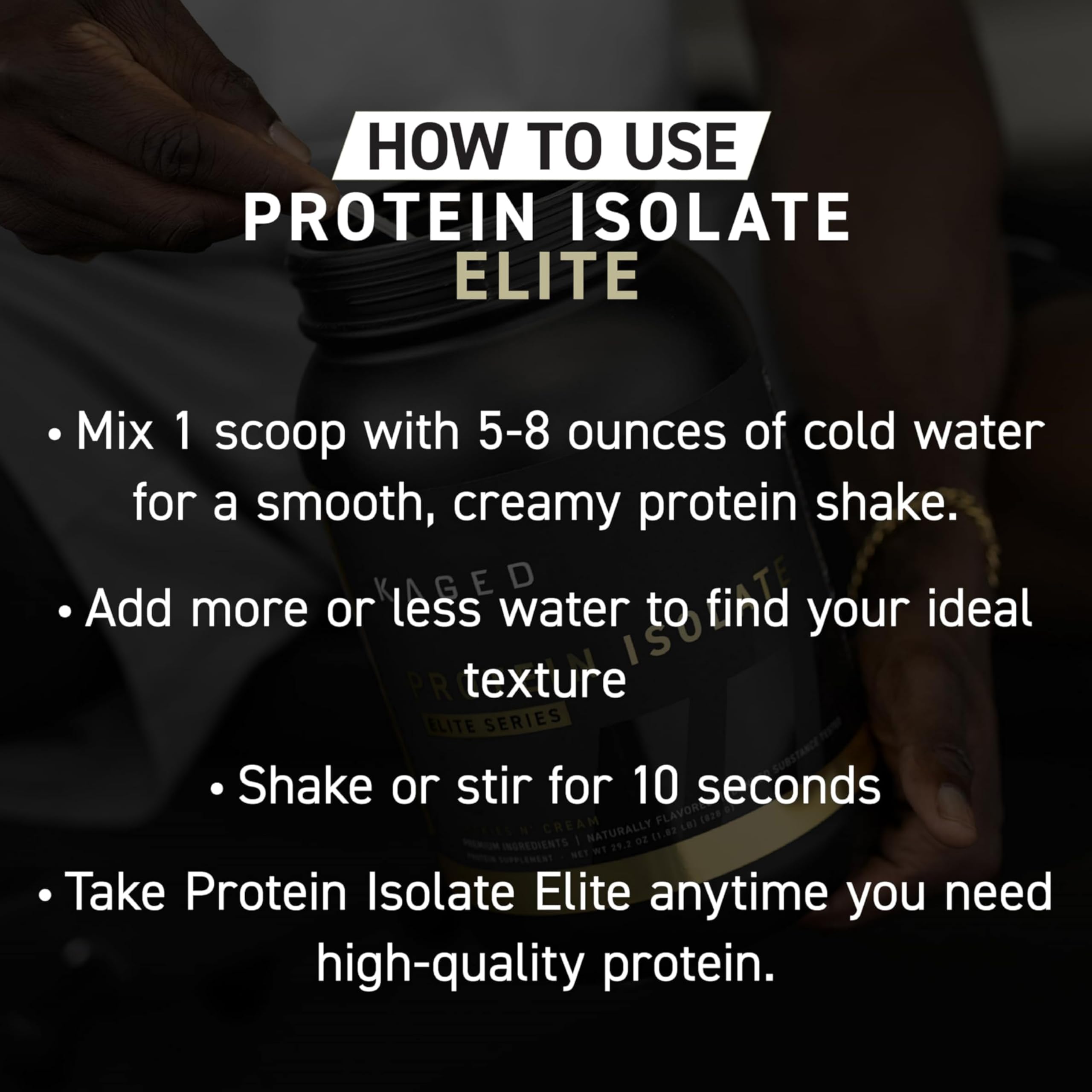 Kaged Protein Powder Elite flavor closeup showcases creamy chocolate notes.