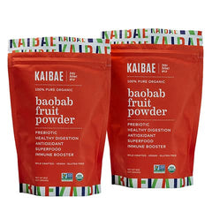 KAIBAE Baobab Powder bottle showing premium prebiotic fiber for digestive support.