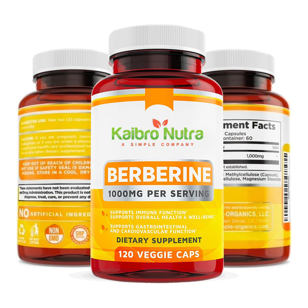 Kaibro Nutra Berberine capsules close-up shows pure berberine HCl
