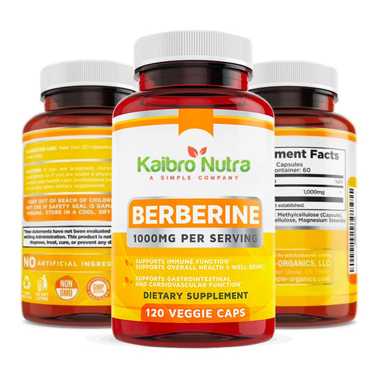 Kaibro Nutra Berberine capsules close-up shows pure berberine HCl