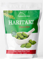 Kailash Herbals Haritaki powder jar front with organic label for digestion support.