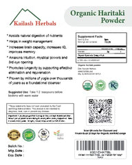 Kailash Herbals Haritaki powder offering digestion and rejuvenation usage ideas.