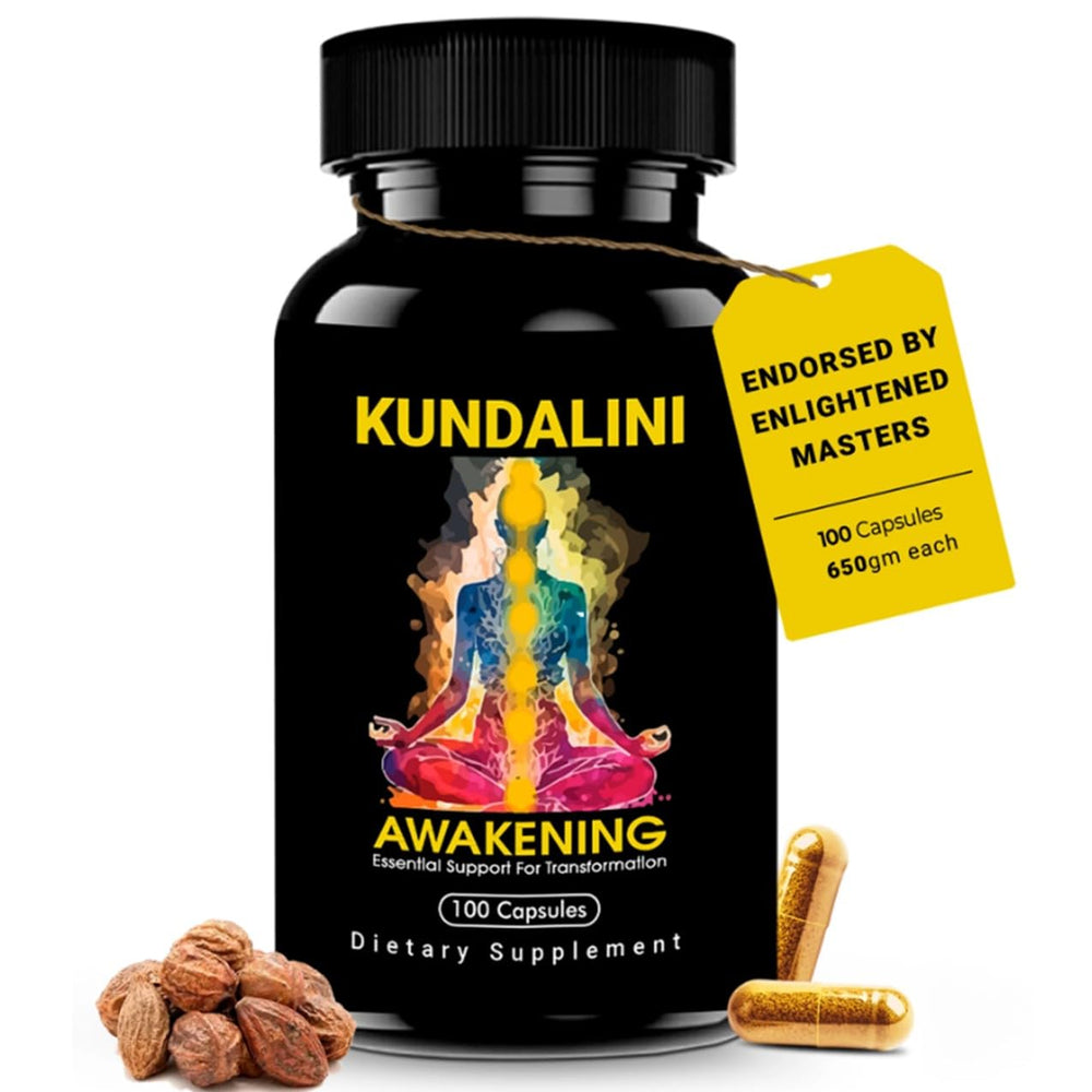 Kailash Herbals Kundalini Awakening capsules, vegan and caffeine-free.