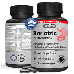 Kaitamin Bariatric Multivitamin with Iron bottle label for post-surgery nutrition support