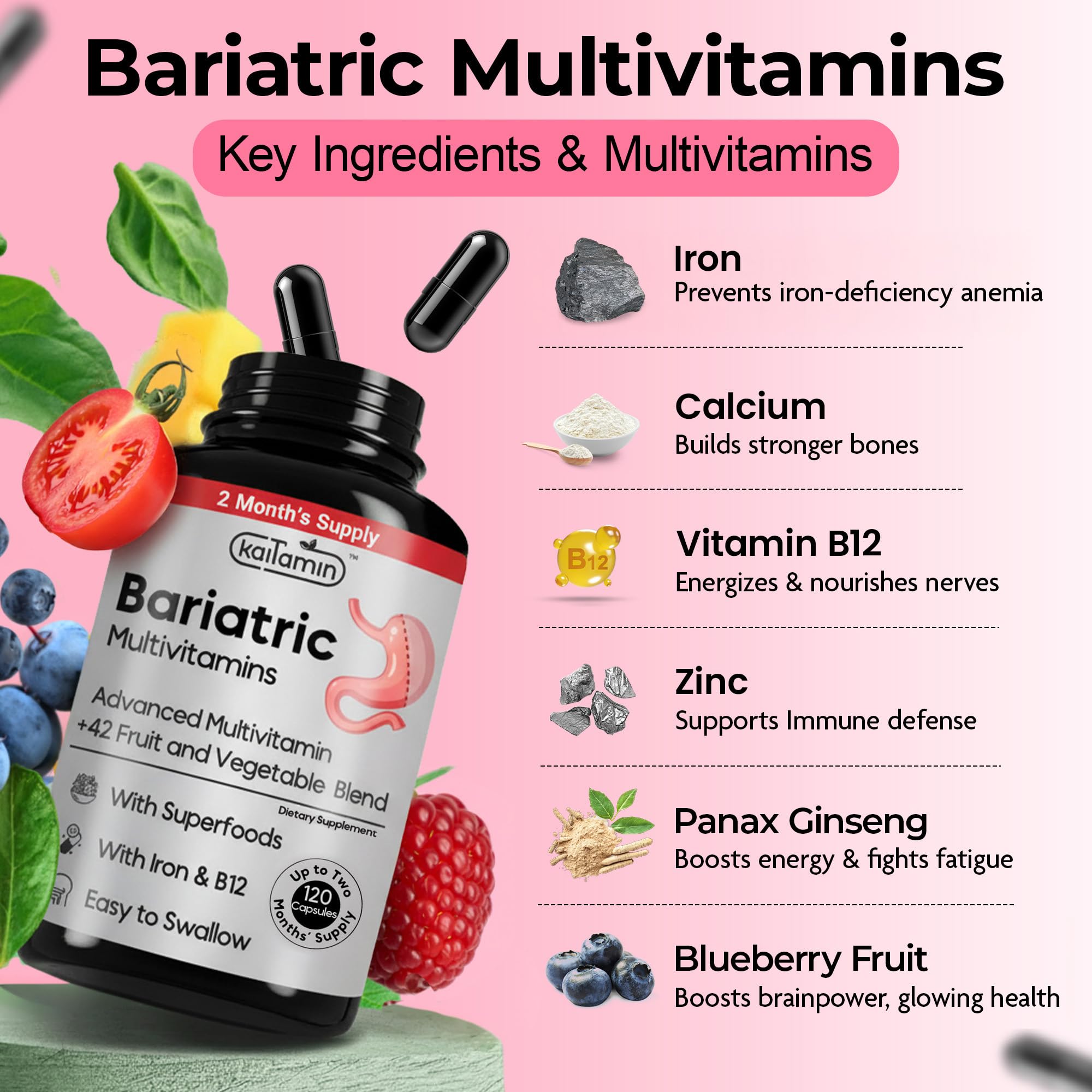 Kaitamin bariatric iron capsules displayed for easy daily intake