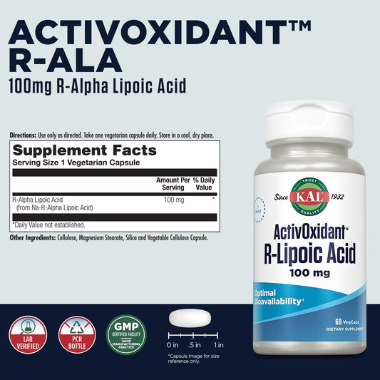 KAL activoxidant tablets label closeup showing natural R-form ingredient