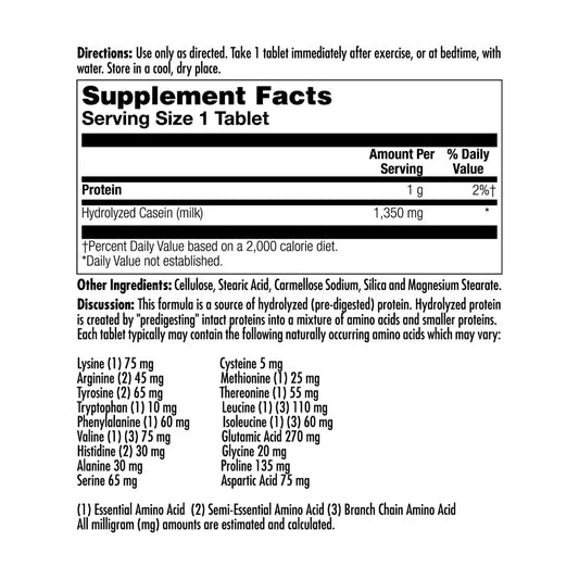 KAL Amino Acid Complex Tablets bottle label, confirming potency for reliable workouts.