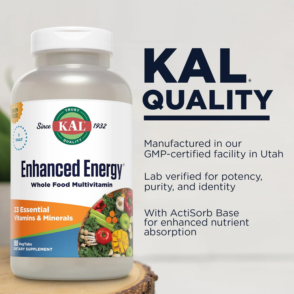 Antioxidants and flavonoids in KAL Enhanced Energy Multivitamin imagery.