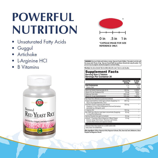KAL Beyond Red Yeast Rice bottle back showing ingredients and dosage for easy reference