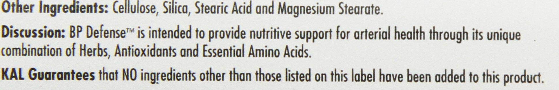 KAL BP Defense ingredients label close-up highlighting hawthorn and Pycnogenol