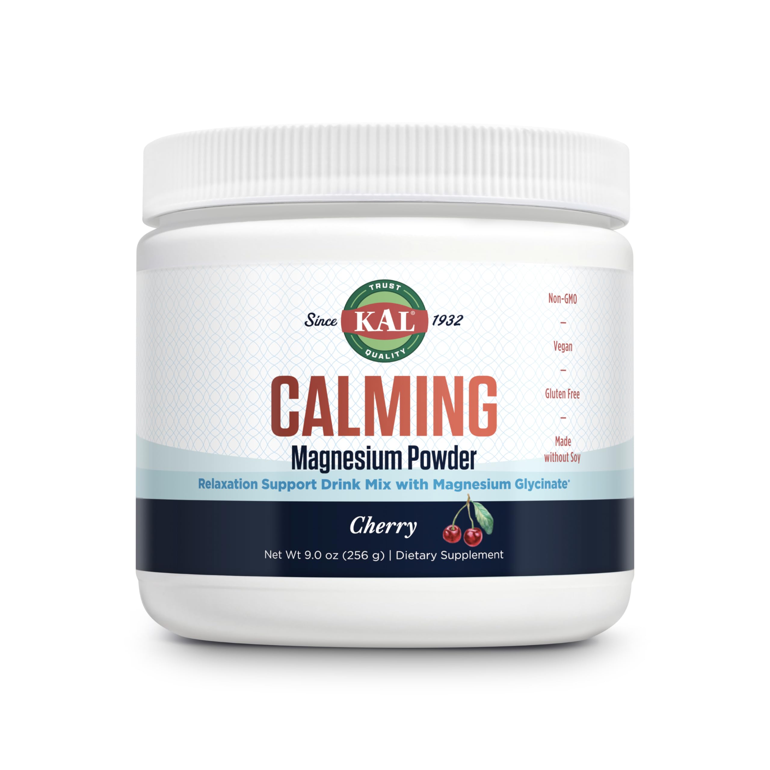 KAL Calming Magnesium Powder cherry bottle for easy daily relaxation support.