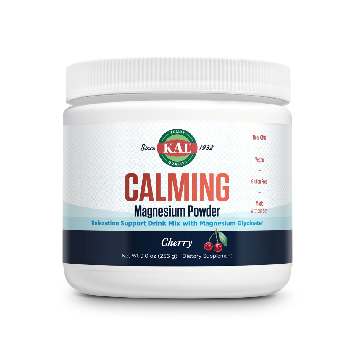 KAL Calming Magnesium Powder cherry bottle for easy daily relaxation support.