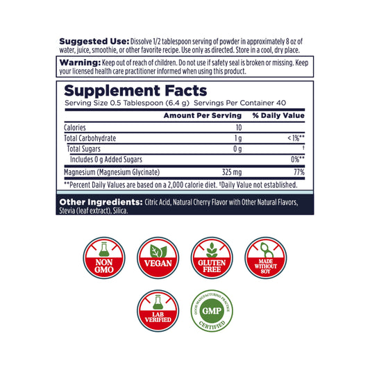 KAL Calming Magnesium Powder cherry scoop with convenient measuring for calm wellness.