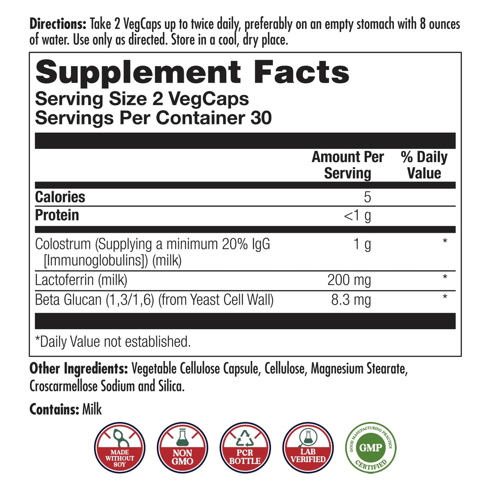 KAL Colostrum Lactoferrin capsules close-up, convenient immune support.