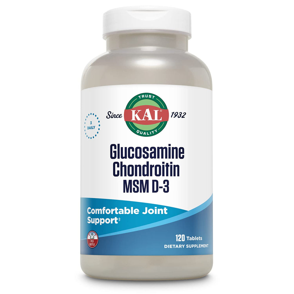 KAL Glucosamine Chondroitin MSM D-3 bottle showing daily joint support.