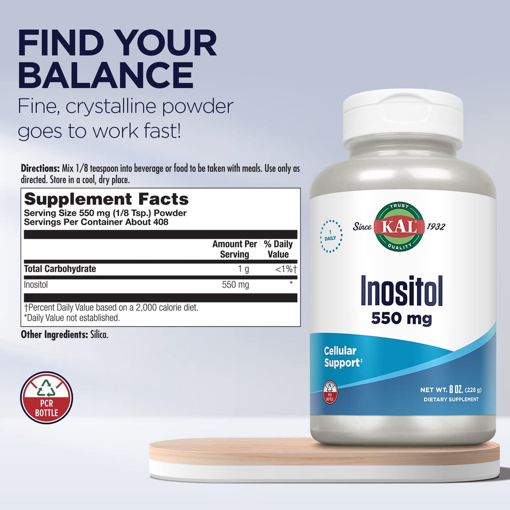 Measuring spoon with KAL Inositol powder for precise 550mg servings