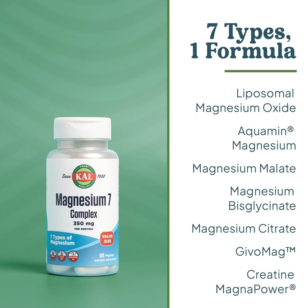 KAL Magnesium Complex 7 label detail highlights seven magnesium forms
