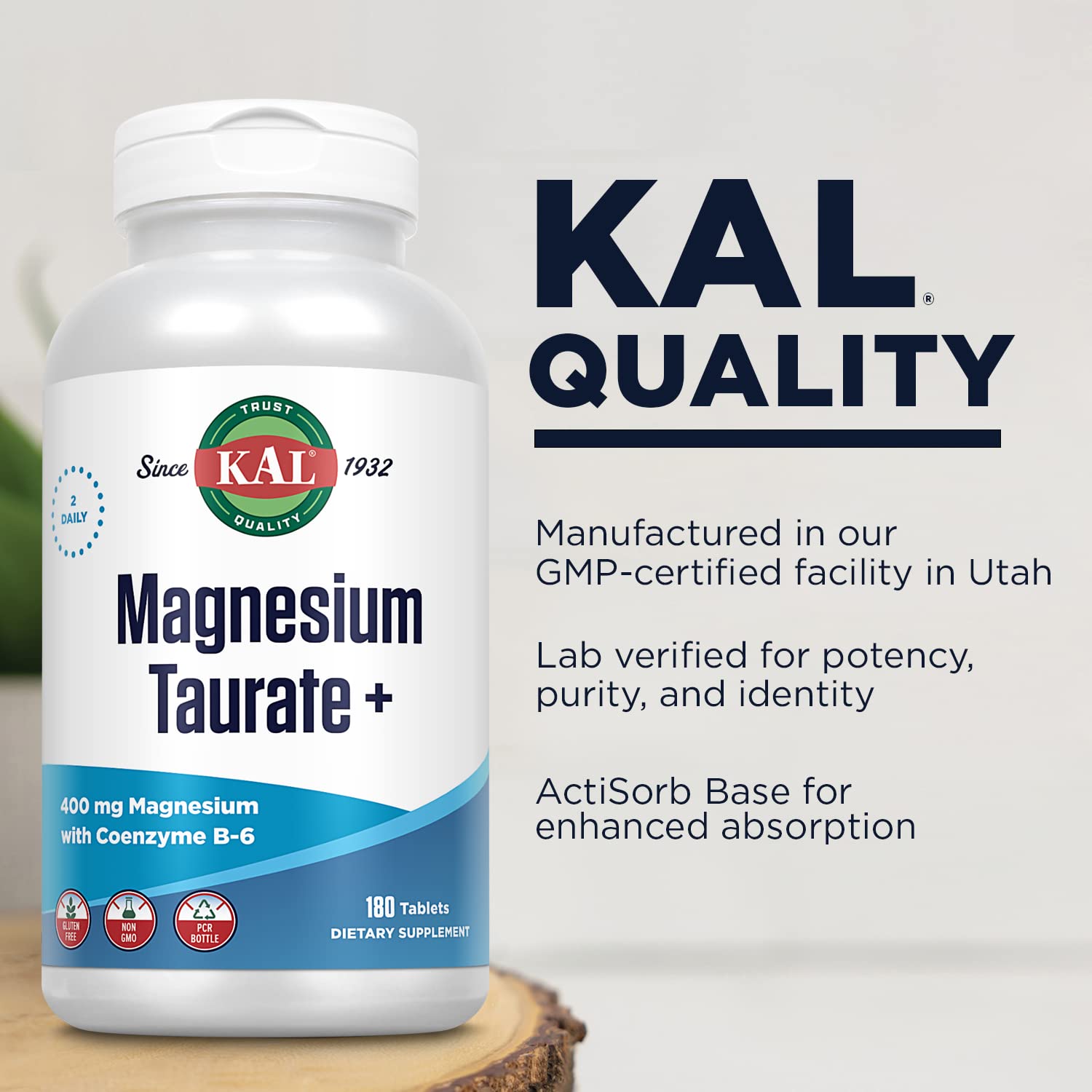 KAL Magnesium Taurate Plus coenzyme B6 tablet emphasizes nervous system support potential.