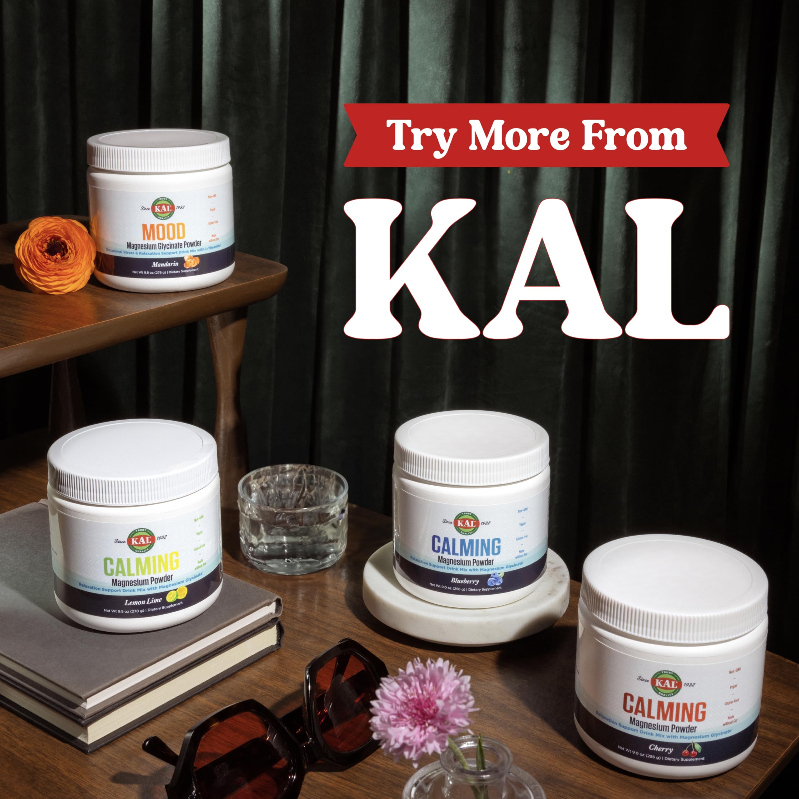 kal mood magnesium powder 40-serving bottle supports long-lasting daily use.