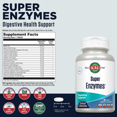 KAL Super Enzymes bottle pour demonstrates easy daily supplementation with meals.