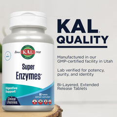 KAL Super Enzymes label detail highlights Betaine HCl and enzyme mix.
