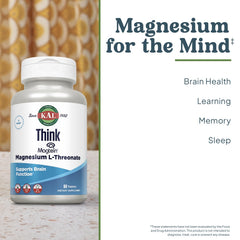 KAL Think Magnesium L-Threonate packaging box highlights vegan, gluten-free, non-GMO features