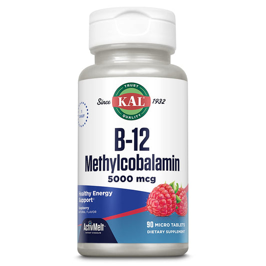 KAL Vitamin B12 ActivMelt raspberry tablet dissolving quickly for fast absorption
