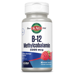 KAL Vitamin B12 ActivMelt raspberry tablet dissolving quickly for fast absorption