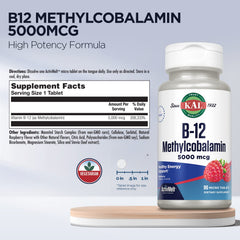 KAL Vitamin B12 ActivMelt vegetarian formula highlighting methylcobalamin