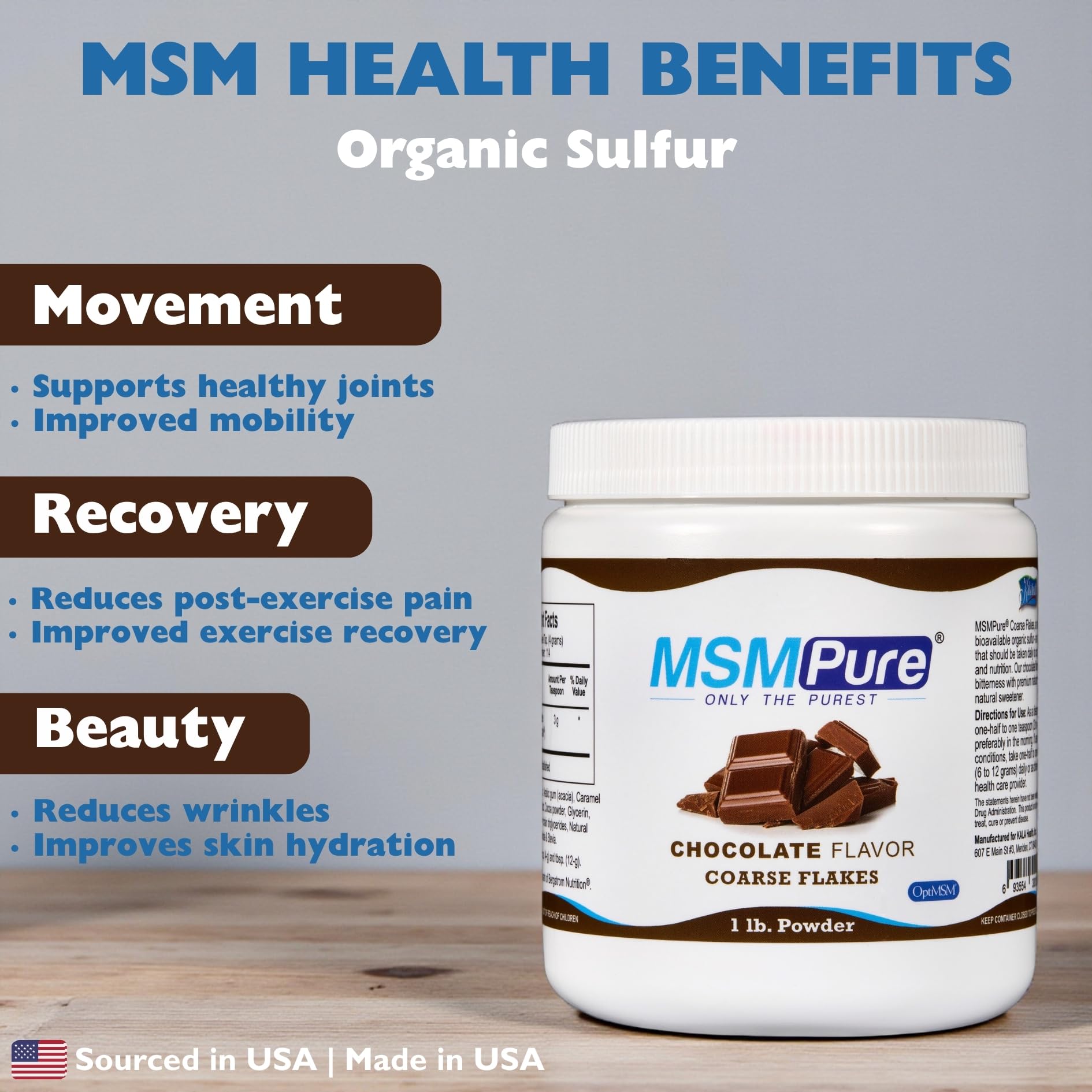 MSMPure chocolate MSM powder dissolving in water for easy daily use