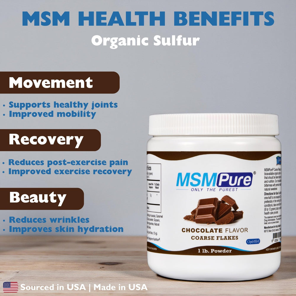 MSMPure chocolate MSM powder dissolving in water for easy daily use