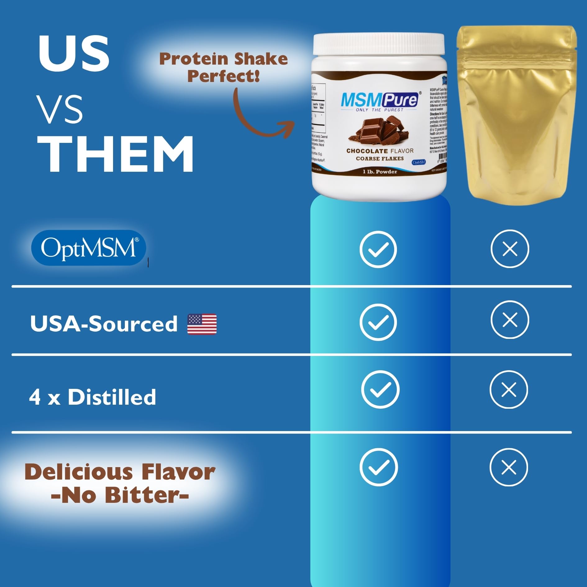 Ingredients and certifications label for MSMPure MSM powder