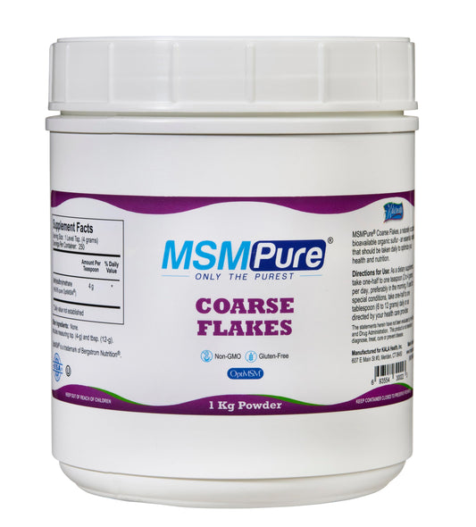 KALA HEALTH MSMPure coarse MSM powder bottle supports joints and skin health.