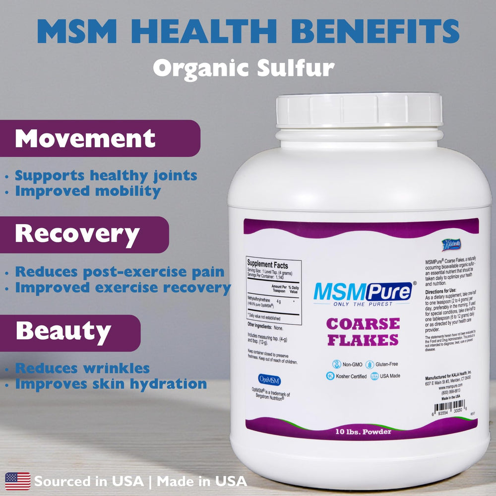 Kala Health MSMPure packaging back highlighting safety and dietary certifications