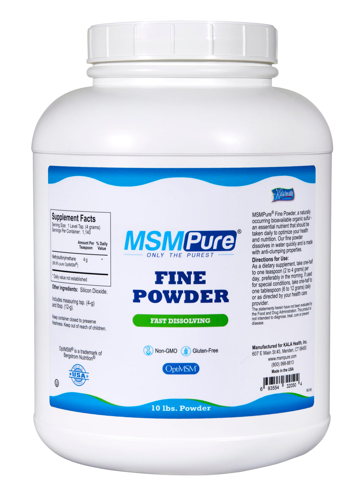 KALA HEALTH MSMPure fast-dissolving powder bottle for daily joint support