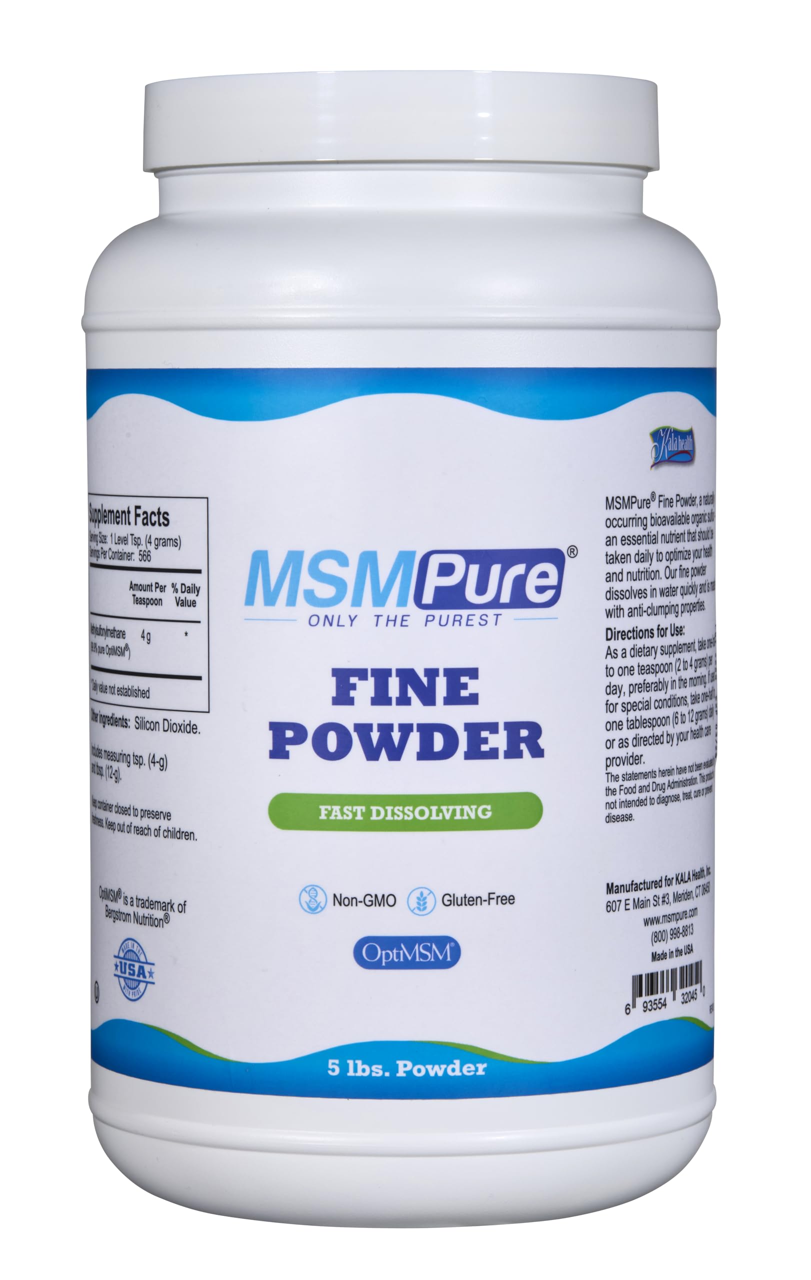 KALA HEALTH MSMPure fast dissolving powder bottle supports joint comfort and mobility