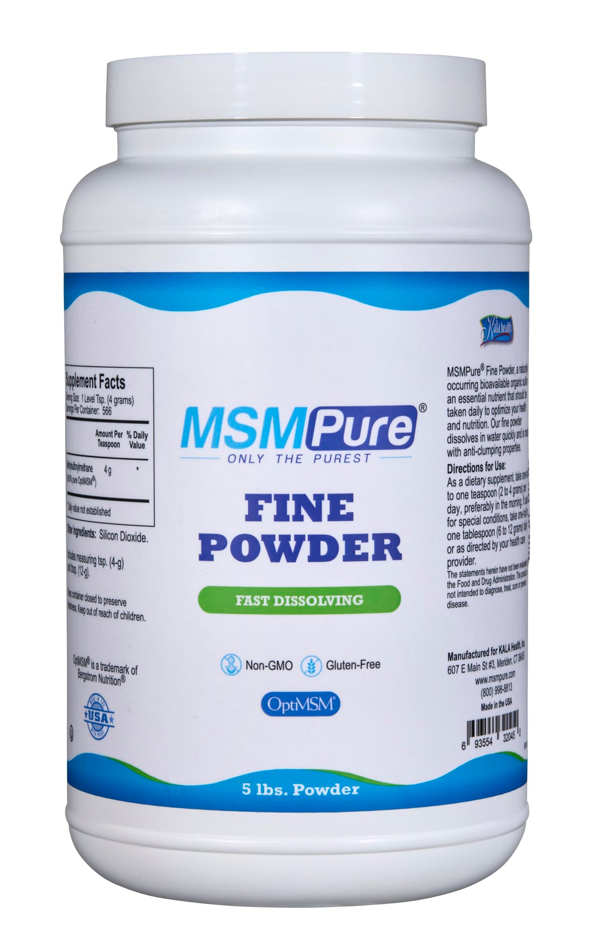 KALA HEALTH MSMPure fast dissolving powder bottle supports joint comfort and mobility
