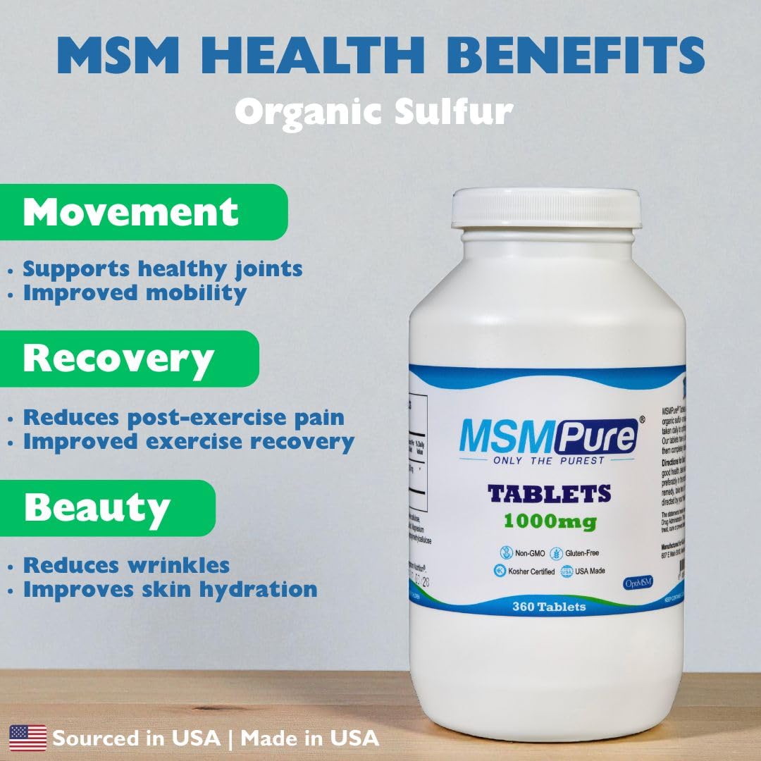KALA HEALTH MSMPure tablet-closeup showing easy-swallow coated tablets for daily use.