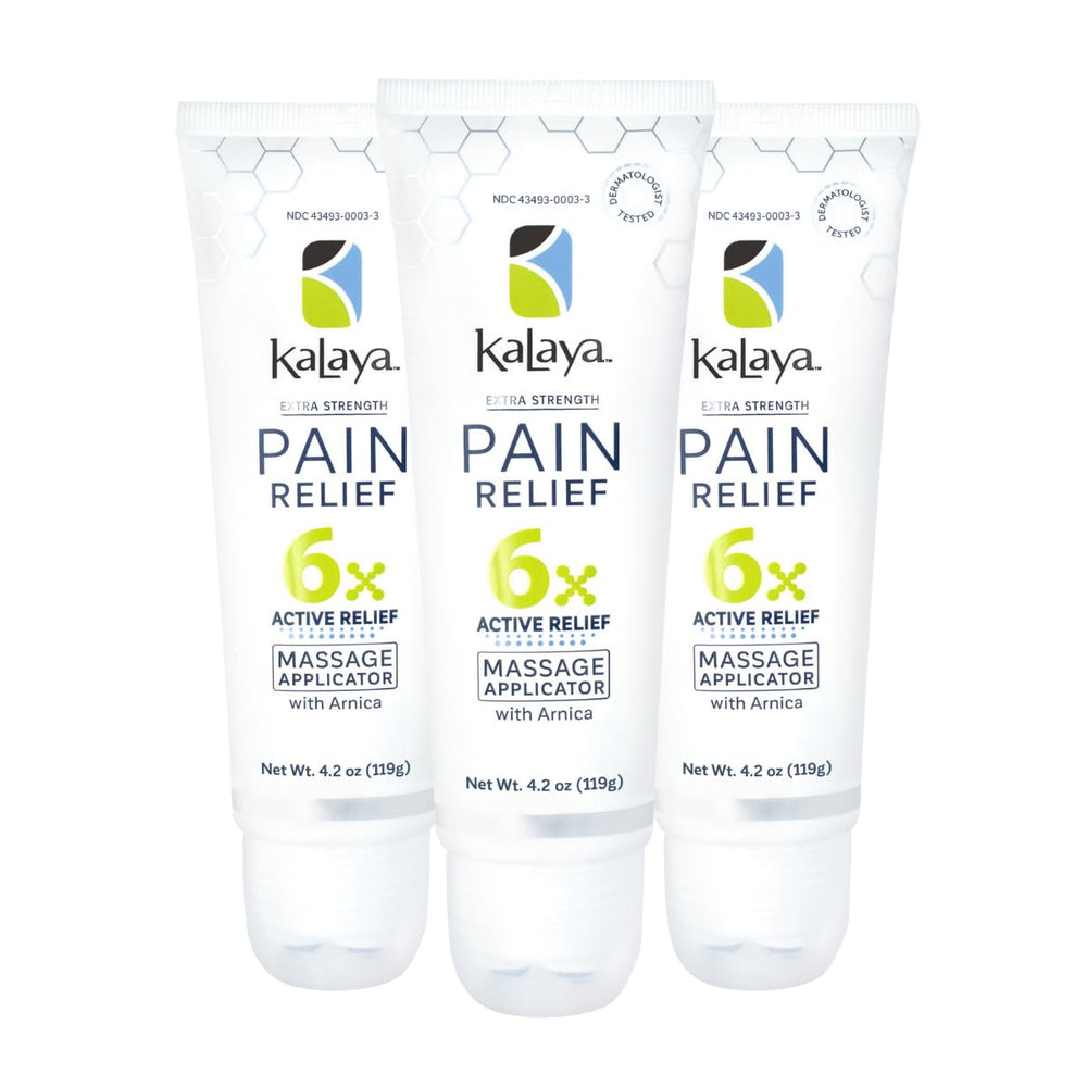 Kalaya Naturals cream on back shows relief potential for everyday tension.